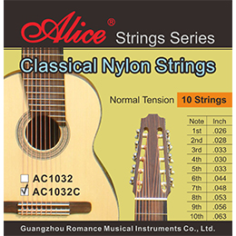 AC1032C 十弦古典吉他弦，透明尼龙光弦，铜合金缠弦，防锈涂层