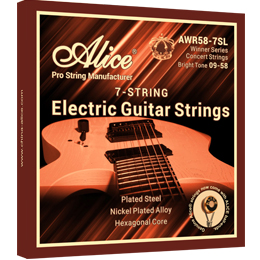 AWR58-7SL 七弦电吉他弦，镀层钢丝光弦，镀层六角高碳钢芯，镀镍合金缠弦